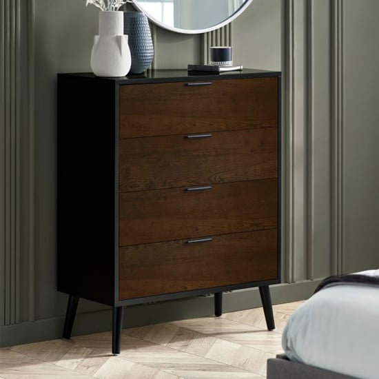 Read more about Akron wooden chest of 4 drawers wide in walnut and black