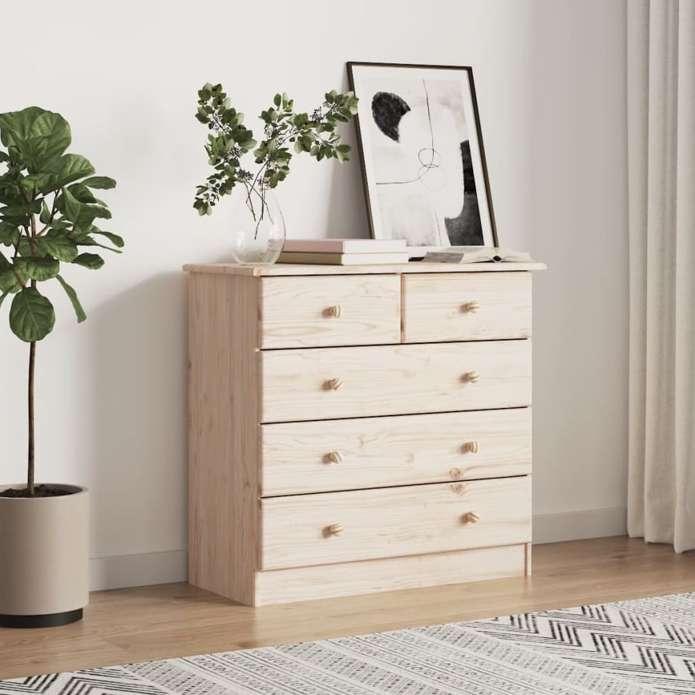 akron wooden chest of 5 drawers in natural