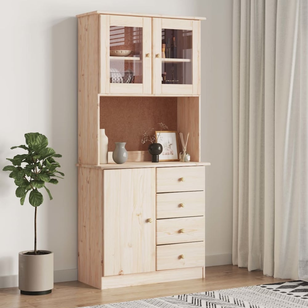 Product photograph of Akron Wooden Display Cabinet With 3 Doors 4 Drawers In Natural from Furniture in Fashion