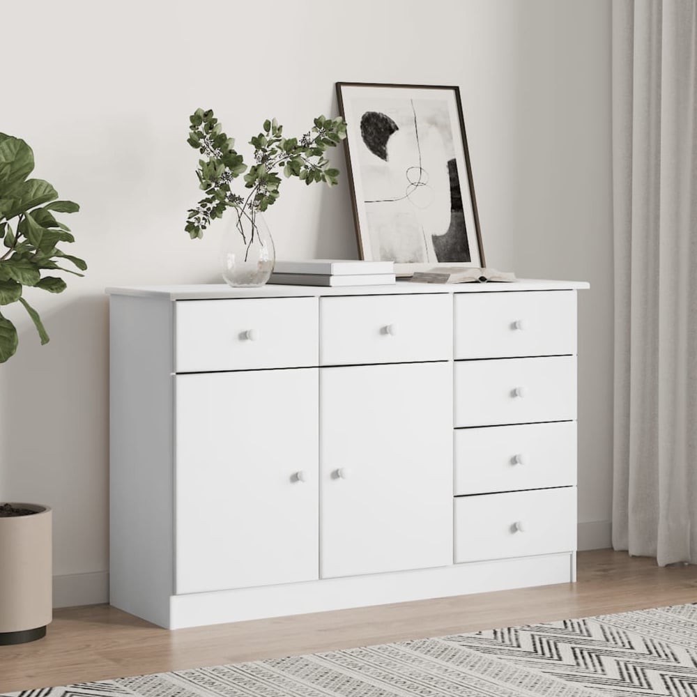 akron wooden sideboard with 2 doors 6 drawers in white