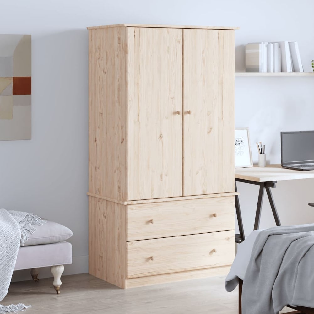 Product photograph of Akron Wooden Wardrobe With 2 Doors 2 Drawers In Natural from Furniture in Fashion