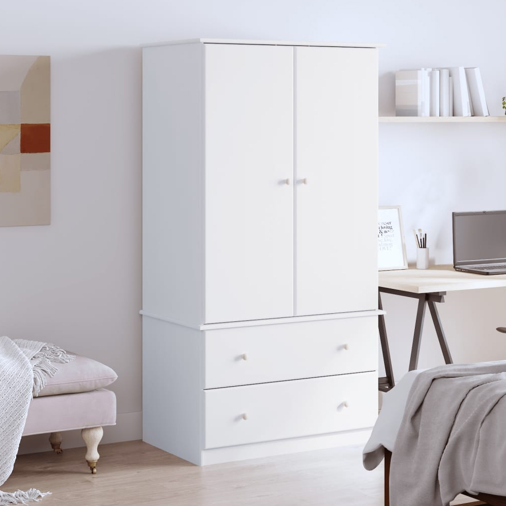 Product photograph of Akron Wooden Wardrobe With 2 Doors 2 Drawers In White from Furniture in Fashion