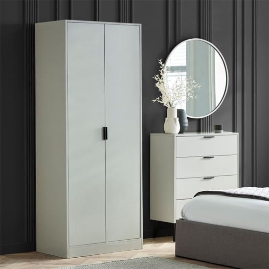 Product photograph of Akron Wooden Wardrobe With 2 Doors In Silk Grey from Furniture in Fashion