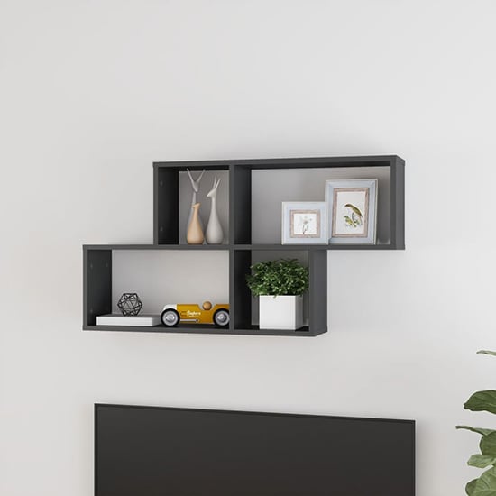 Product photograph of Akua High Gloss Wall Cube Shelf In Grey from Furniture in Fashion