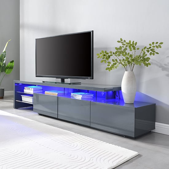 Read more about Alanis high gloss tv stand with storage in grey and led lights