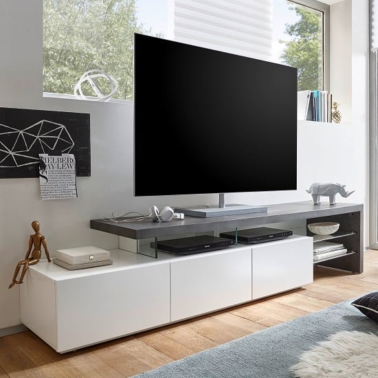 Product photograph of Alanis Wooden Tv Stand With Storage In Concrete And Matt White from Furniture in Fashion