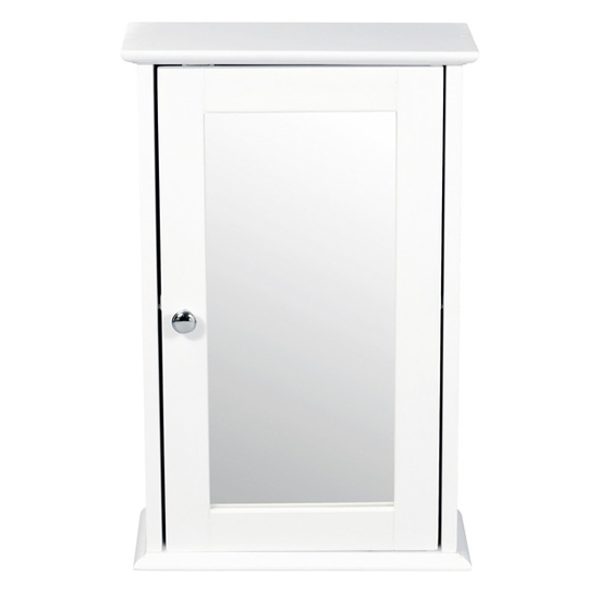 Photo of Alaskan wooden wall hung mirrored cabinet in white
