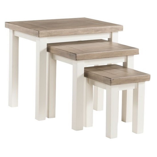 View Alaya wooden nest of tables in stone white finish