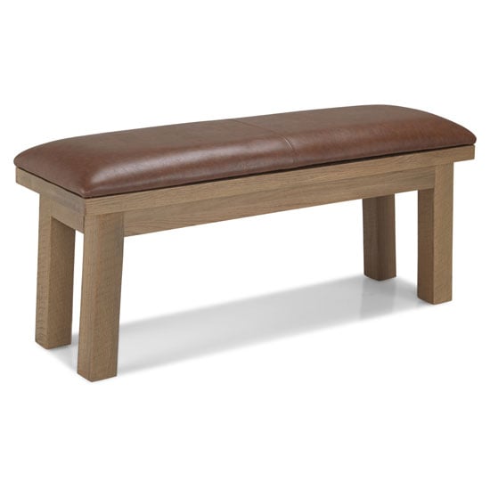 Read more about Albas brown leather dining bench in planked solid oak frame