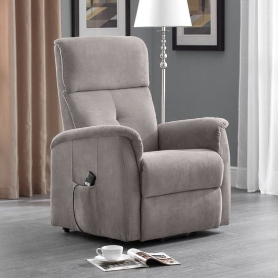 alcoa chenille fabric electric rise and recliner chair in taupe