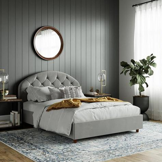 Product photograph of Alcoa Velvet Double Bed In Light Grey from Furniture in Fashion