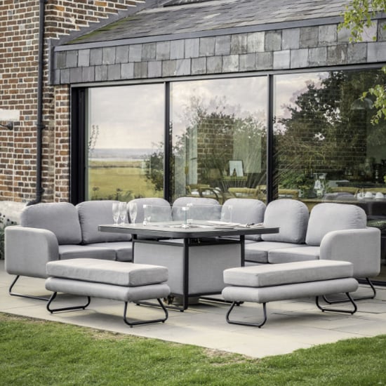 Read more about Alcona square garden dining set with fire pit table in slate