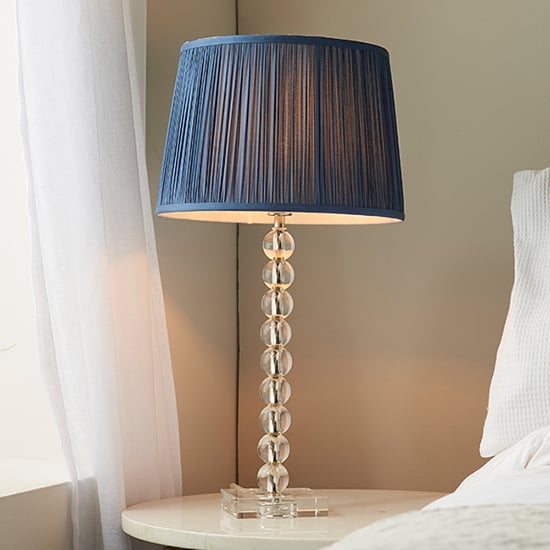 Read more about Alcoy blue silk shade table lamp with clear crystal glass base