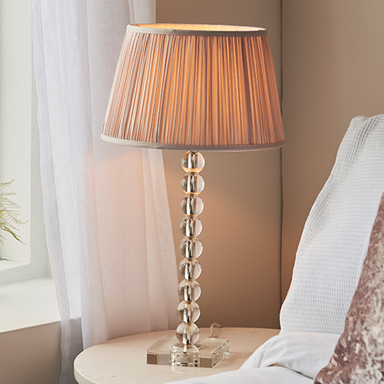Read more about Alcoy dusky pink shade table lamp with clear crystal glass base