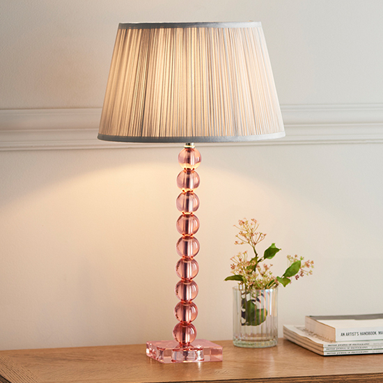 Photo of Alcoy silver shade table lamp with blush tinted crystal base