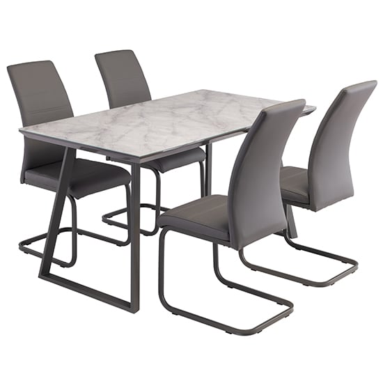 Product photograph of Atden Marble Dining Table In Grey With 4 Michton Grey Chairs from Furniture in Fashion