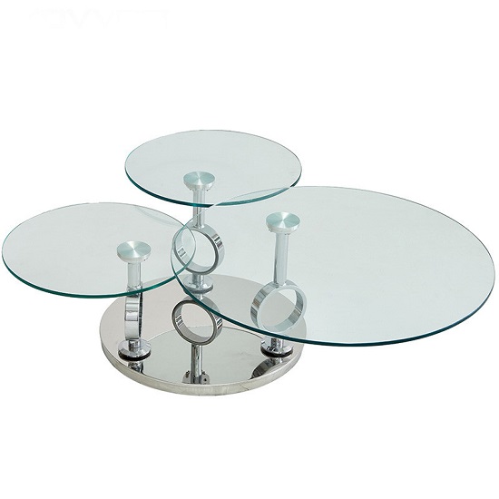 Aleria Rotating Glass Coffee Table In Clear With Silver Base | Furniture in Fashion