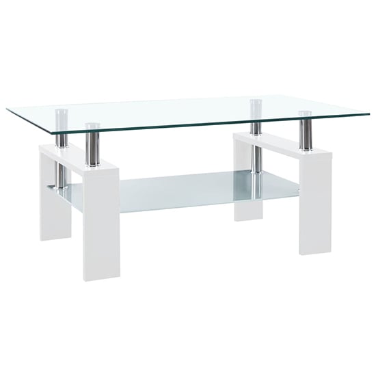 Photo of Aleron clear glass coffee table with white wooden legs