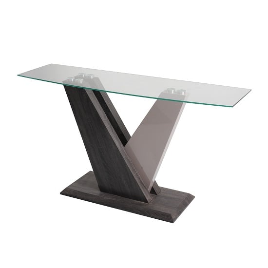View Alexa glass console table in dark grey and champagne high gloss