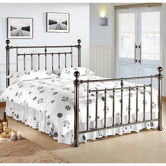 Photo of Alexander black metal king size bed with nickel finials
