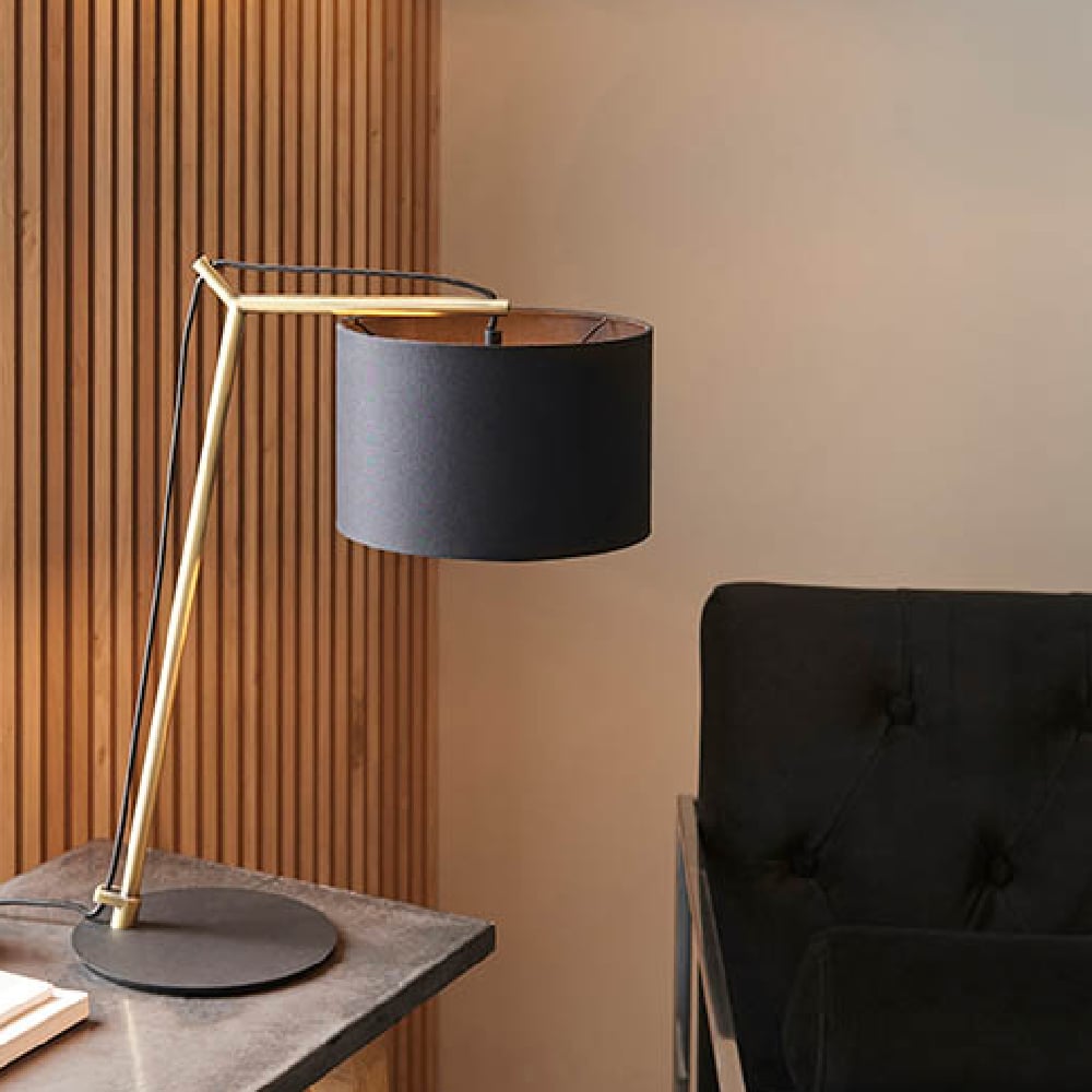 Product photograph of Alexandria Black Fabric Shade Table Lamp In Antique Brass from Furniture in Fashion