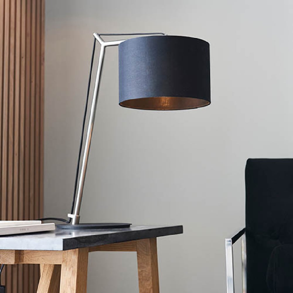 Product photograph of Alexandria Black Fabric Shade Table Lamp In Matt Nickel from Furniture in Fashion