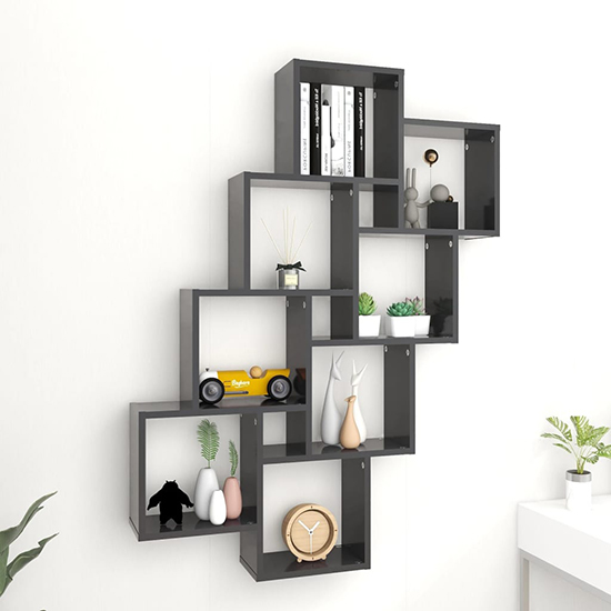 Product photograph of Alexey Wooden Cube Design Wall Shelf In Grey from Furniture in Fashion