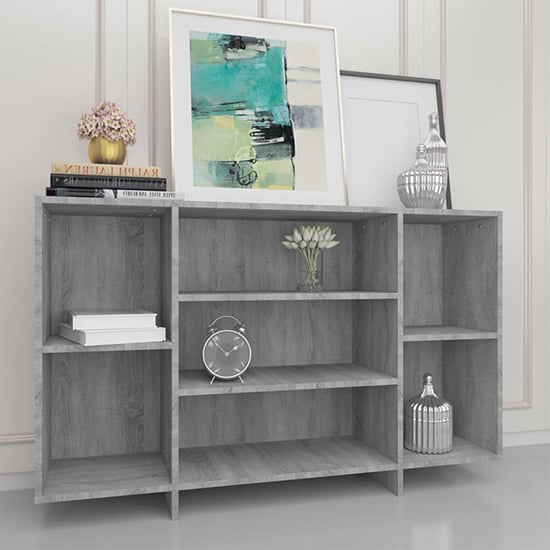 Photo of Algot wooden shelving unit with 4 shelves in grey sonoma oak