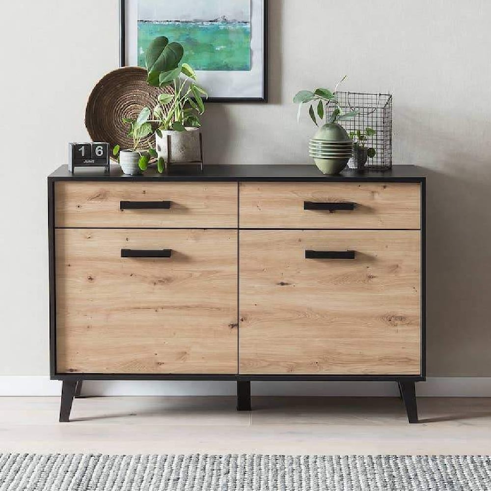 aliso wooden sideboard with 2 doors in artisan oak and matt black