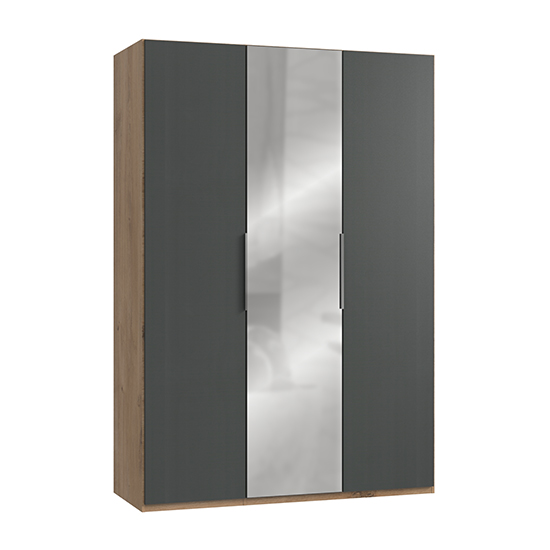 Read more about Alkes mirrored wardrobe in graphite and planked oak with 3 doors