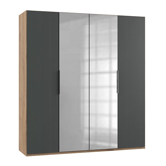 Read more about Alkes mirrored wardrobe in graphite and planked oak with 4 doors