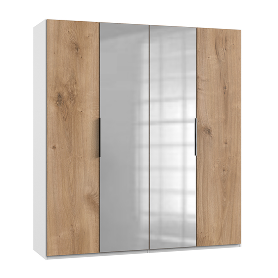 Read more about Alkes mirrored wardrobe in planked oak and white with 4 doors