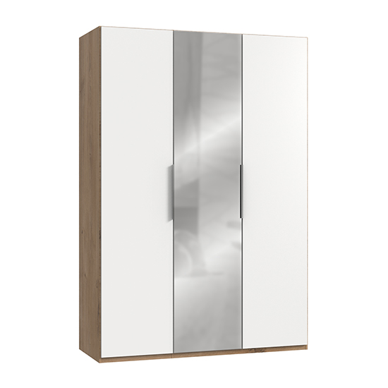 Read more about Alkes mirrored wardrobe in white and planked oak with 3 doors