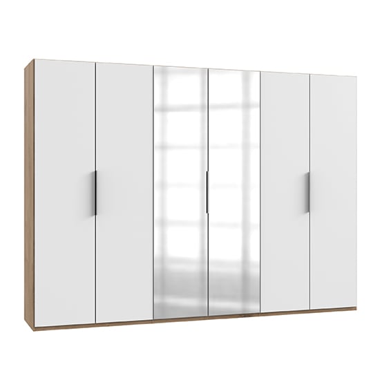 Read more about Alkes mirrored wardrobe in white and planked oak with 6 doors