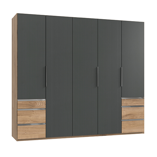 Read more about Alkes wooden 5 doors wardrobe in graphite and planked oak