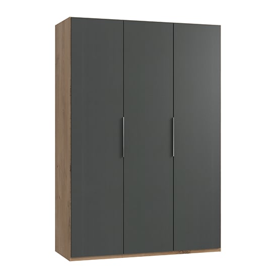 Read more about Alkes wooden wardrobe in graphite and planked oak with 3 doors