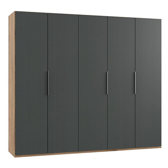 Read more about Alkes wooden wardrobe in graphite and planked oak with 5 doors