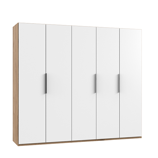 Read more about Alkes wooden wardrobe in white and planked oak with 5 doors