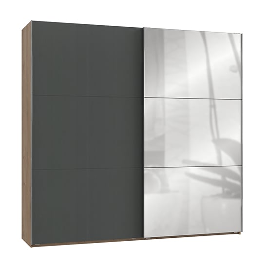 Read more about Alkesia mirrored door wide wardrobe in graphite planked oak