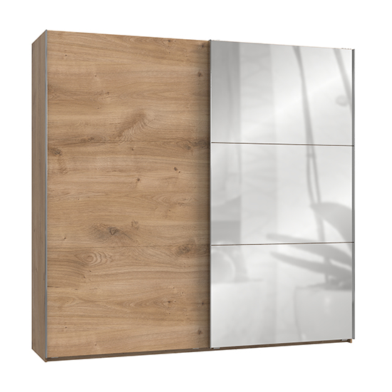 Product photograph of Alkesia Mirrored Sliding Door Wide Wardrobe In Planked Oak from Furniture in Fashion