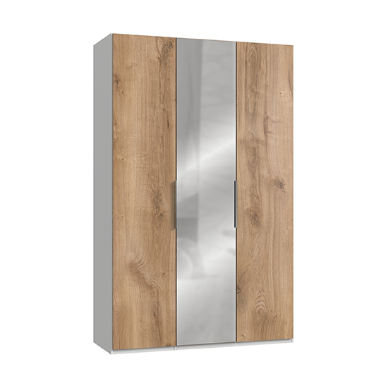 Product photograph of Alkesia Mirrored Wardrobe In Planked Oak And White With 3 Doors from Furniture in Fashion