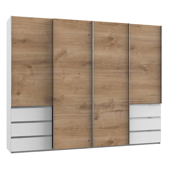 Read more about Alkesia sliding 4 doors wooden wardrobe in planked oak and white