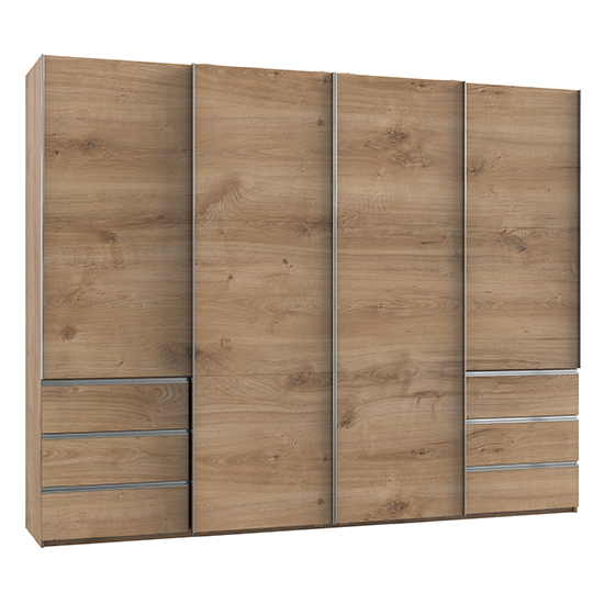 Read more about Alkesia sliding 4 doors wooden wardrobe in planked oak