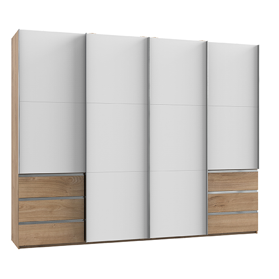 Read more about Alkesia sliding 4 doors wooden wardrobe in white and planked oak