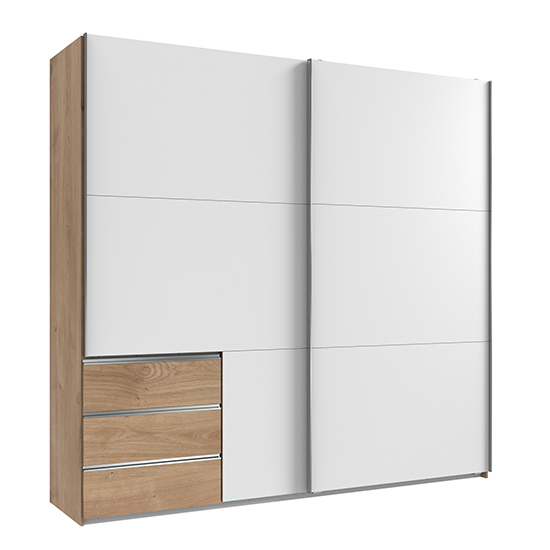 Product photograph of Alkesia Sliding Door Wooden Wide Wardrobe In White Planked Oak from Furniture in Fashion