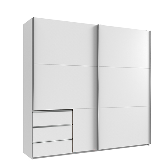 Read more about Alkesia sliding door wooden wide wardrobe in white