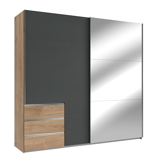 Alkesia Wide Mirrored Door Wardrobe In Graphite Planked Oak | Furniture ...