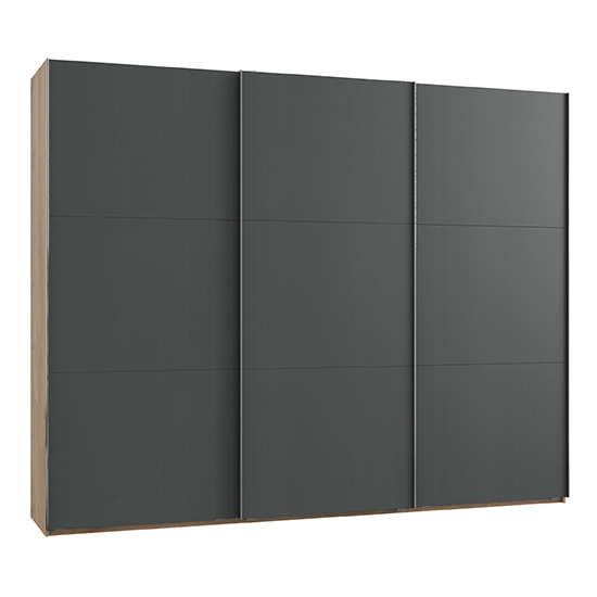 Read more about Alkesia wooden sliding 3 doors wardrobe in graphite planked oak