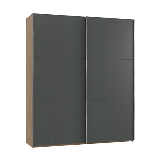 Product photograph of Alkesia Wooden Sliding Door Wardrobe In Graphite Planked Oak from Furniture in Fashion