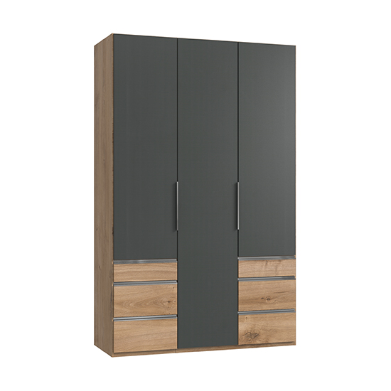 Read more about Alkesia wooden 3 door wardrobe in graphite and planked oak